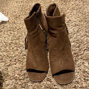 Brown open toed booties